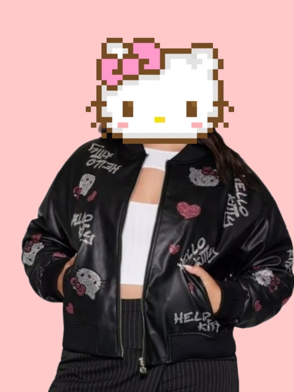Hello Kitty X Forever 21 Colab Bomber Jacket, Rhinstone Hello Kitty Design. EUC